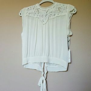 Active USA Crop Top with Lace, Button & Tie Waist